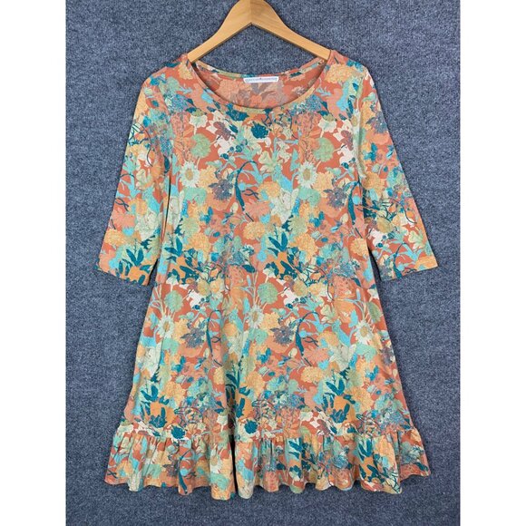 Peruvian Connection‎ Lantana Dress Pima Cotton Long Sleeve Floral Women's M - Picture 1 of 12
